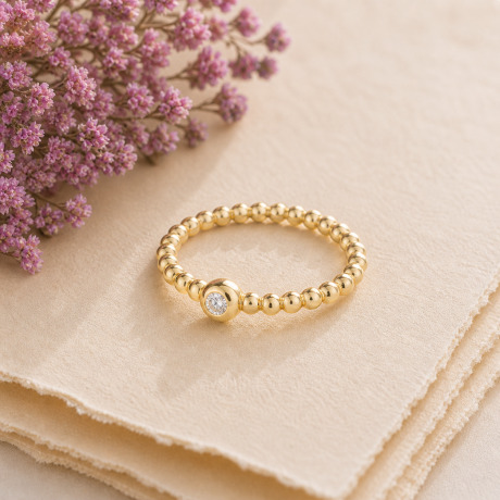 Bolletjes aanschuifring met diamant