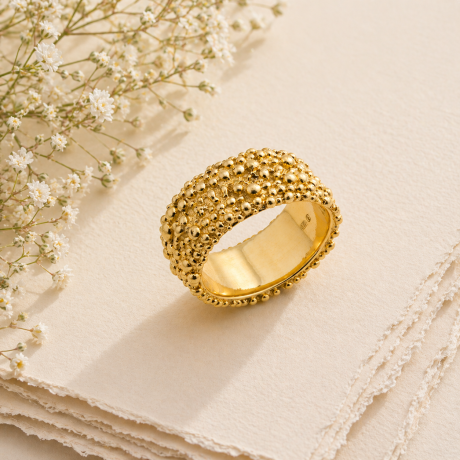 Bolletjes ring breed geelgoud