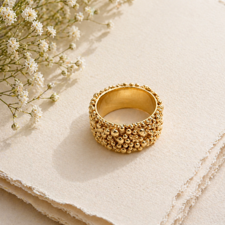 Bolletjes ring breed geelgoud