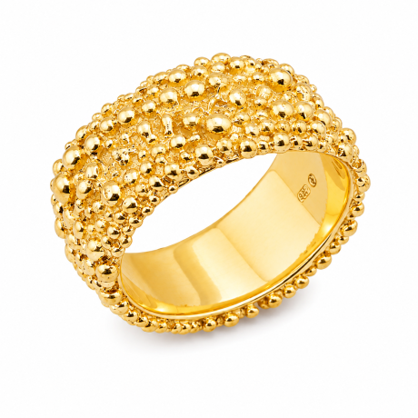 Bolletjes ring breed geelgoud