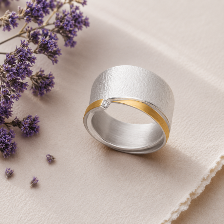 Zilver met geelgouden ring breed