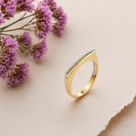 Bicolor ring met diamant pavé gezet