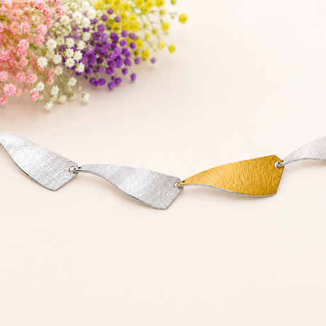 Schakelcollier zilver met goud