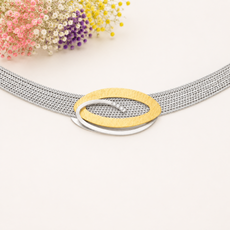 Zilver met gouden hanger ovale krul