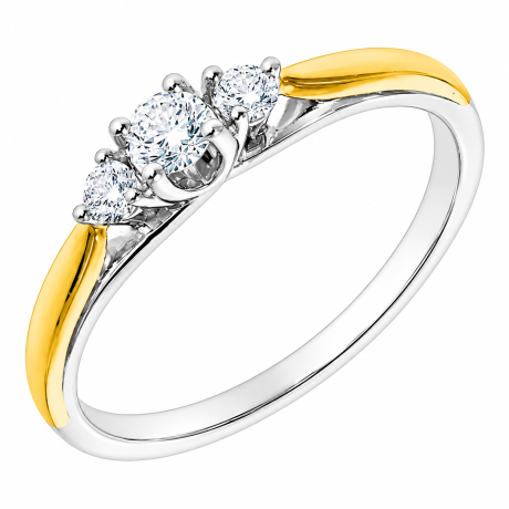  Bicolor gouden ring met 3 chatons met diamant