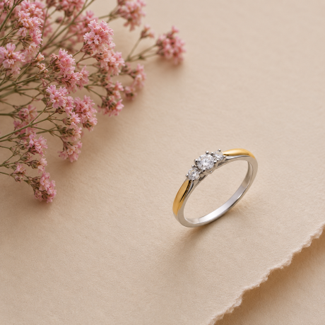 Bicolor gouden ring met 3 chatons met diamant