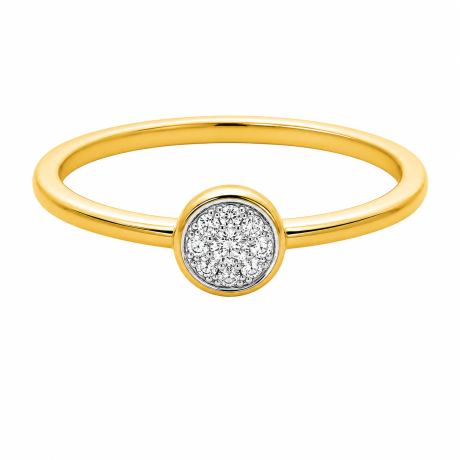  Geelgouden ring met diamant pavé gezet rondje er tussen