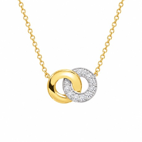 Bicolor collier met twee cirkels in elkaar met diamant