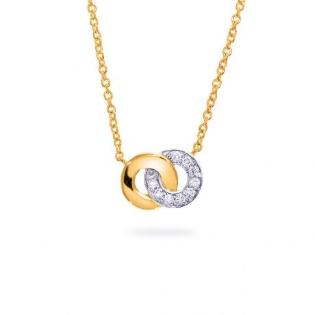  Bicolor collier met twee cirkels in elkaar met diamant