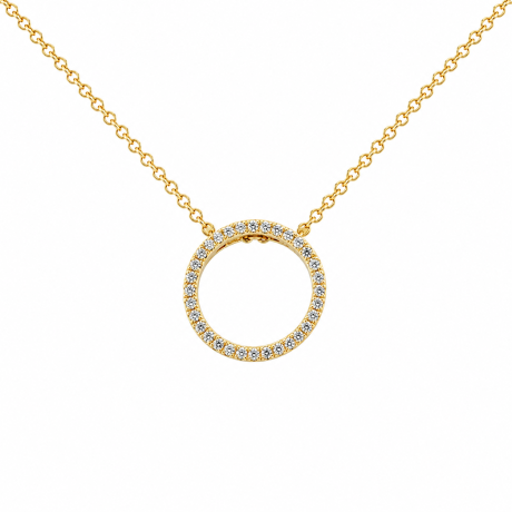 Geelgouden collier met cirkel met diamant