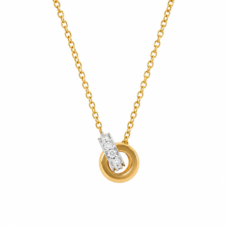  Bicolor collier met twee kleine ringen in elkaar met diamant