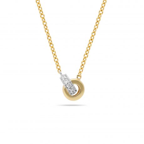  Bicolor collier met twee kleine ringen in elkaar met diamant