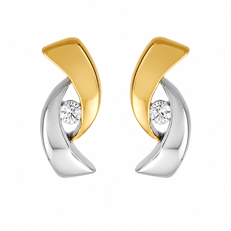  Bicolor gouden oorstekers 2 boogjes met diamant