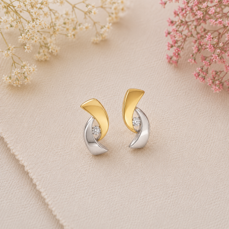 Bicolor gouden oorstekers 2 boogjes met diamant