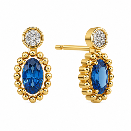  Gouden oorstekers fantasie met saffier en diamant