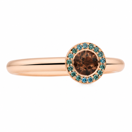 Bron ring Sushi met rookkwarts en blauwe diamant