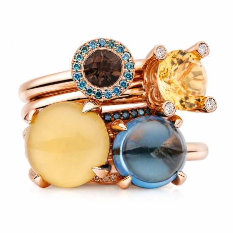 Bron ring Sushi met rookkwarts en blauwe diamant