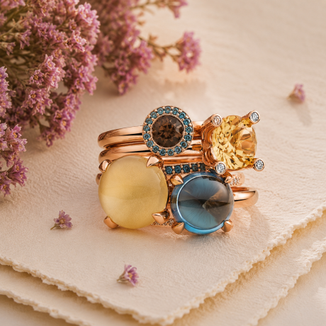 Bron ring Sushi met rookkwarts en blauwe diamant