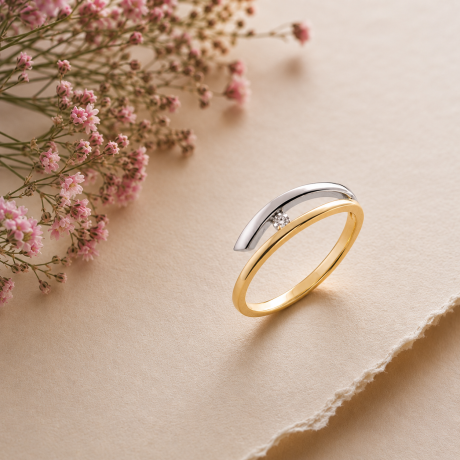 Bicolor ring boogje met diamant