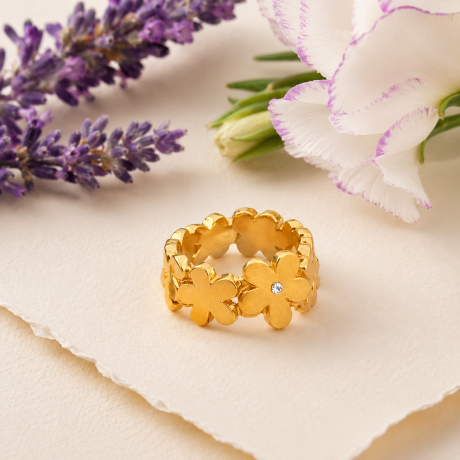 Geelgouden bloemen ring