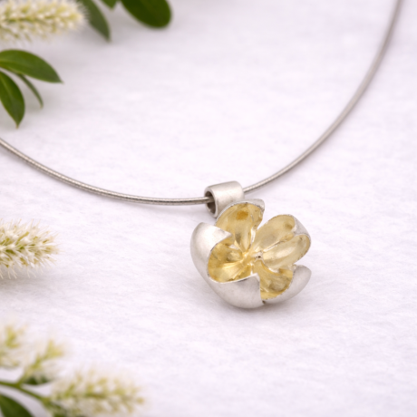 Zilveren open bol zaad hanger