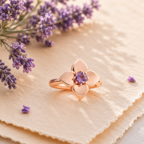 Bron ring Poppy met amethist