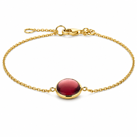  Geelgouden schakel armband met granaat