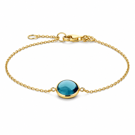  Geelgouden schakelarmband met london blue topaas