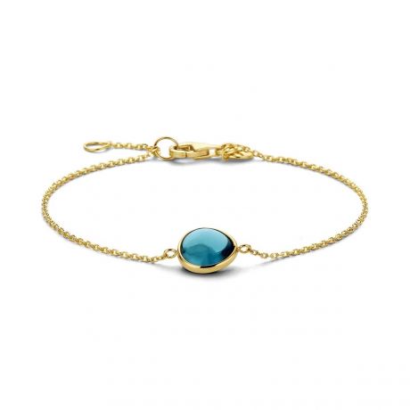  Geelgouden schakelarmband met london blue topaas