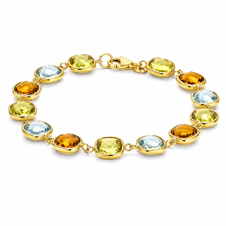  Geelgouden schakelarmband met edelstenen mix