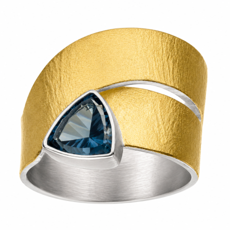 Gevouwen zilveren ring met goud en triangel lemonkwarts