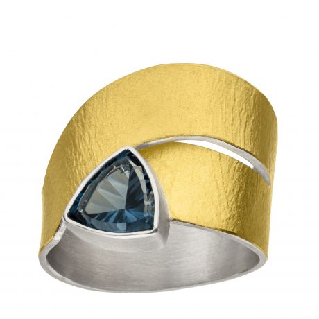 Gevouwen zilveren ring met goud en triangel lemonkwarts