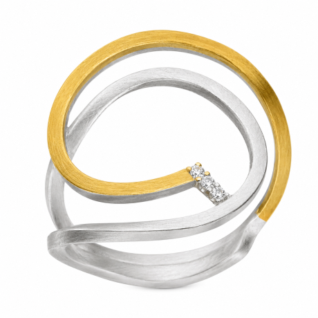  Zilveren ring met gouden cirkels en diamant