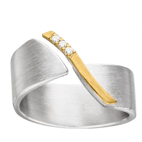 Zilveren ring met gouden slinger en diamant