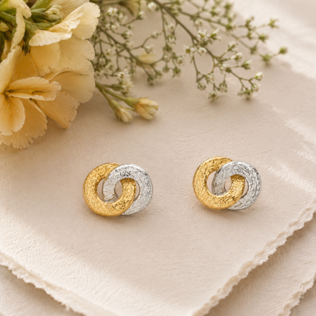 Oorstekers zilver en goud cirkels door elkaar