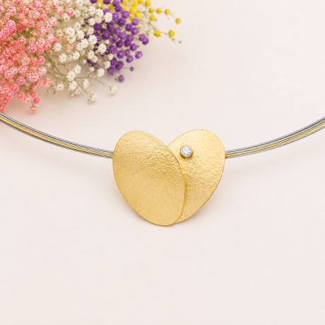 Zilver met gouden hanger hart vorm