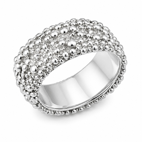  Bolletjes ring breed zilver / witgoud of platina
