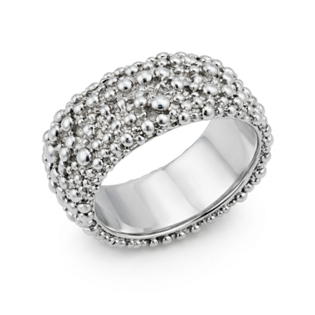 Bolletjes ring breed zilver / witgoud of platina