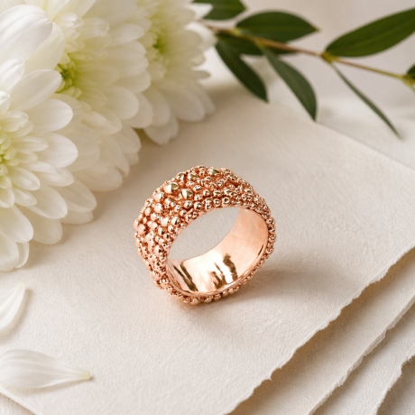 Bolletjes ring breed Rosé goud