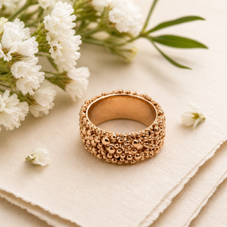 Bolletjes ring breed Rosé goud