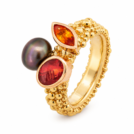  Grillige bolletjes ring met edelstenen en parel
