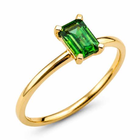  Geelgouden ring met baguette geslepen toermalijn