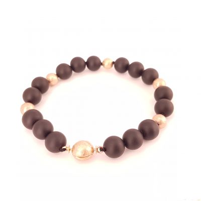 Armband met matte onyx bollen en rosé goud