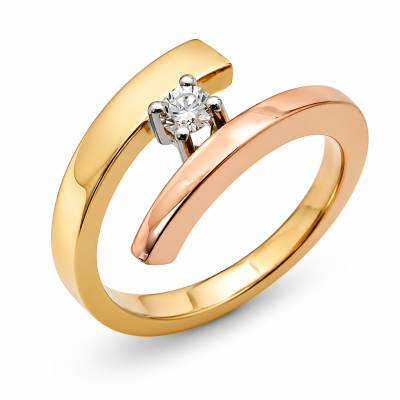 Bicolor smeedring met chaton zetting en diamant Zuurdeeg en Ockels