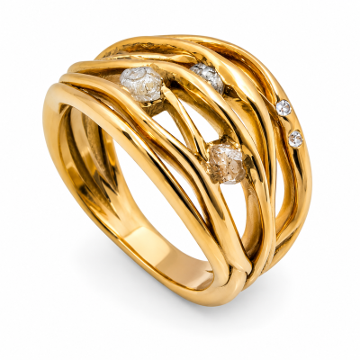 Organische ring met roosgeslepen diamanten Zuurdeeg en Ockels.