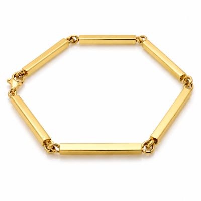 Bicolor schakel armband met vierkante buisjes Zuurdeeg en Ockels
