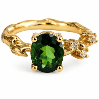 Geelgouden ring met tourmalijn en diamant