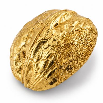 Gouden walnoot broche met vinger afdruk Zuurdeeg en Ockels