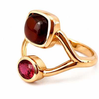 Rosé gouden ring met granaat en robijn